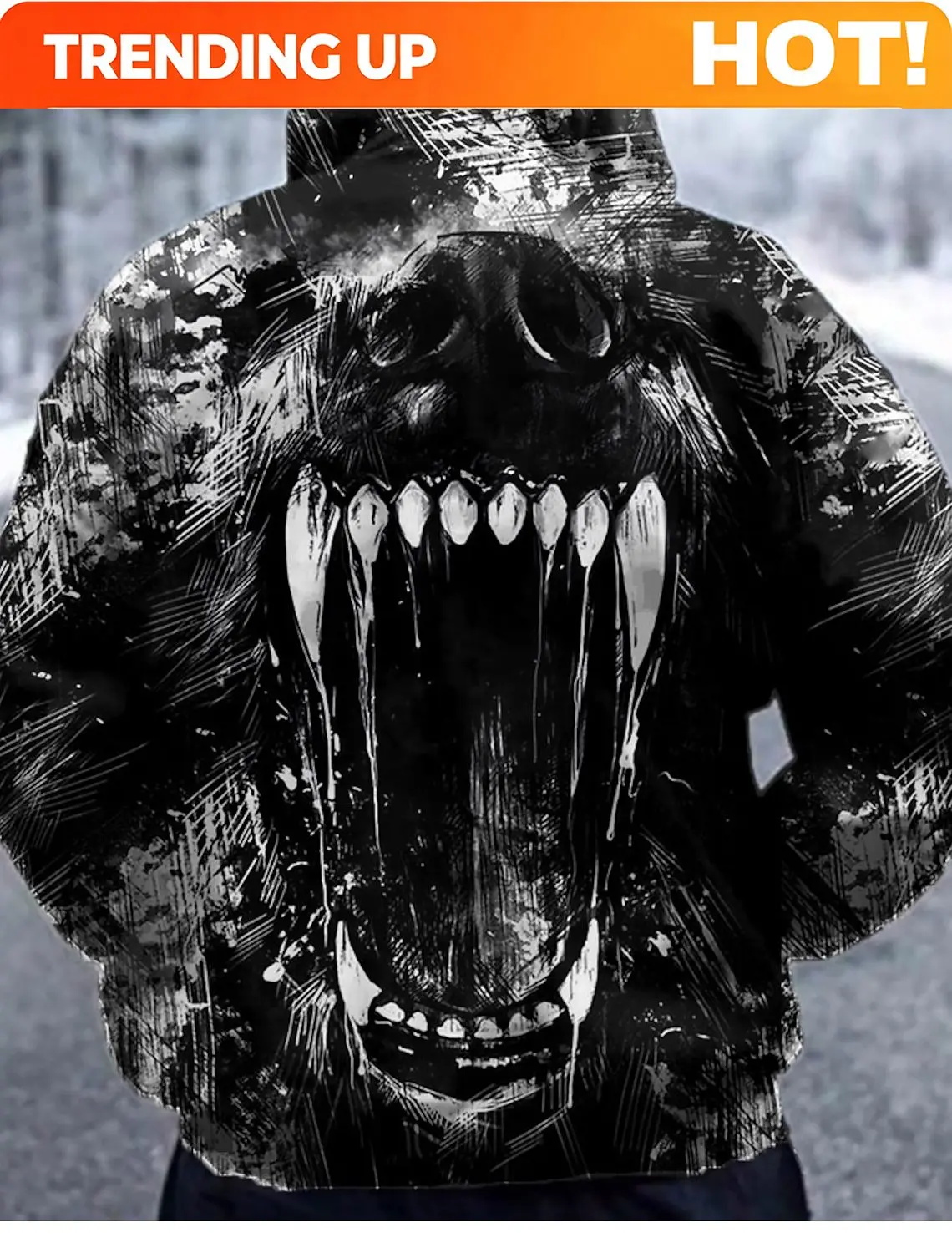 Customization Vintage Men's Hoodie 3d Print Animal Fangs Tops Animal Long Sleeve Hoodie Autumn Fashion Men's Top Oversized Stree
