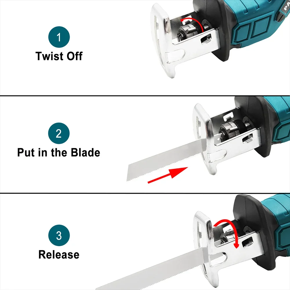 18V Cordless Electric Reciprocating Saw Adjustable Speed Cutter Wood Metal PVC Pipe Cutting Fit Makita 18v Battery (No Battery)