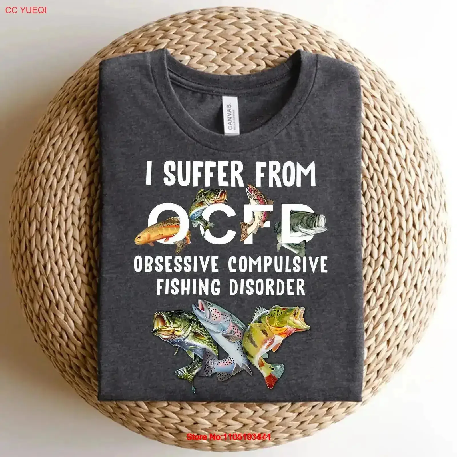 OCFD Fishing T Shirt Obsessive Compulsive Disorder Funny Fisherman Humor for Men Bass Trout Lover vintage Washed streetwear