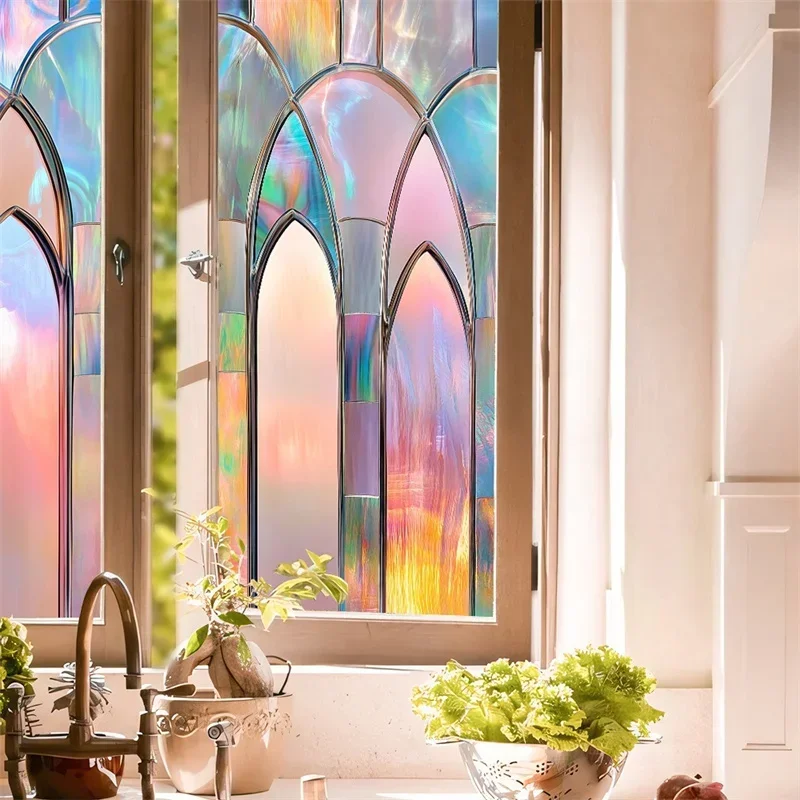 ملصقات نافذة ملونة كلاسيكية PVC كهرباء خمر الكنيسة الزجاج ملصق جداري فني خلفية جدارية للديكور المنزل