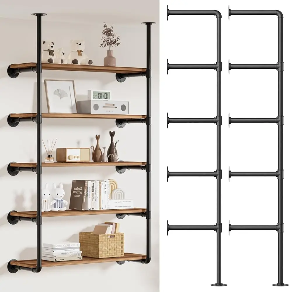 

Industrial Iron Pipe Shelving Wall-Mount(No Plank): 5-Tier Diy Open Bookshelf - Iron Pipe Storage Shelves