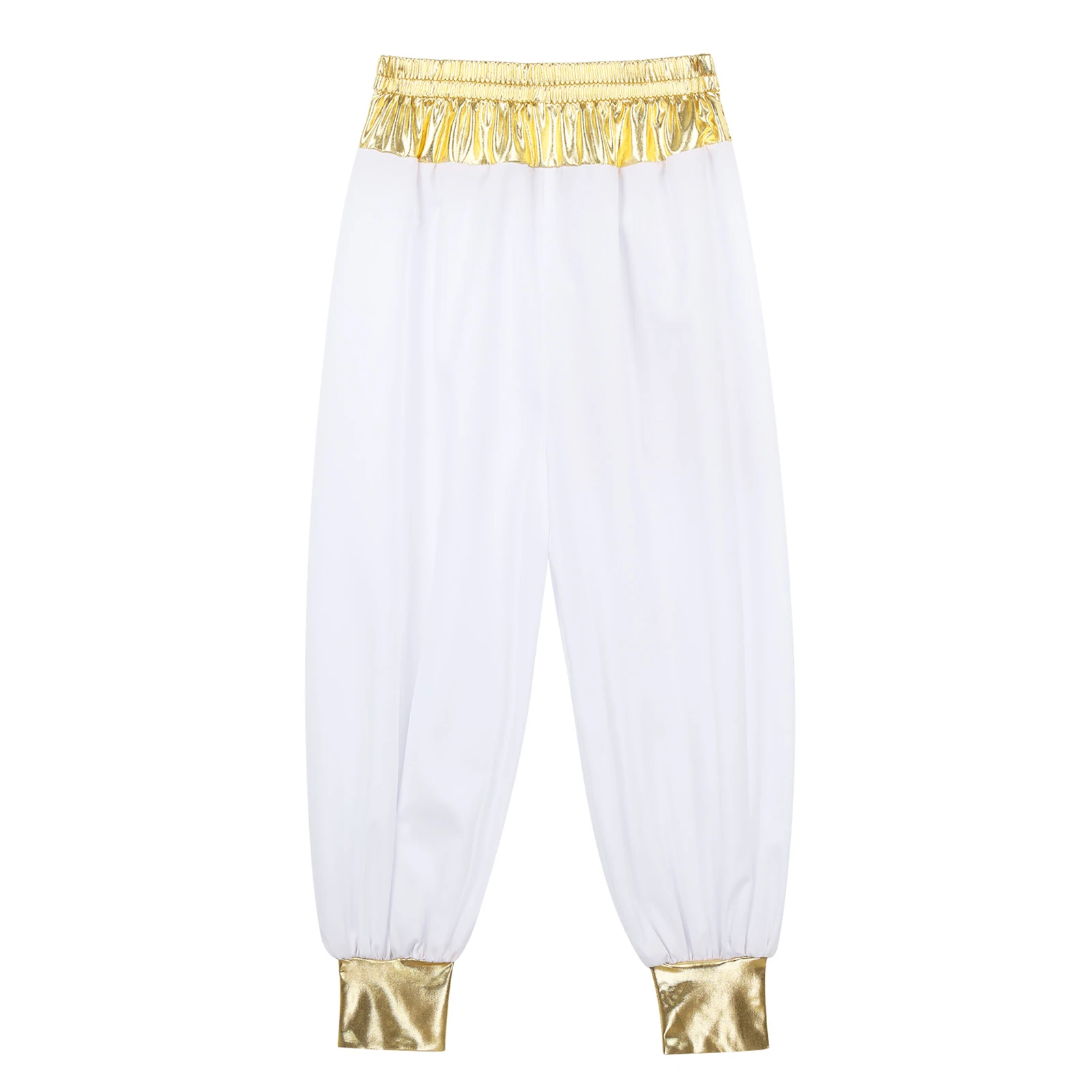 Kids Boys Arabian Prince Cosplay Costume Pants Shiny Metallic Elastic Waistband Patchwork Pants Halloween Theme Party Clothes