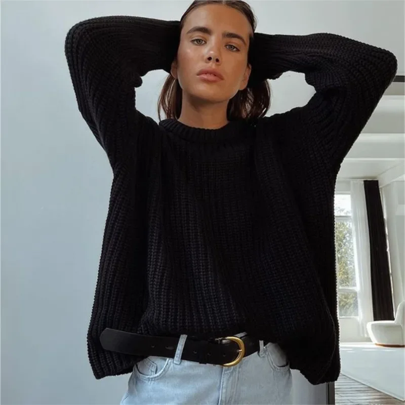 Casual O-neck Long Sleeve Sweater Blouse Office Lady Autumn Winter Fashion Elegant Solid Knitted Sweater For Women 2023 Female