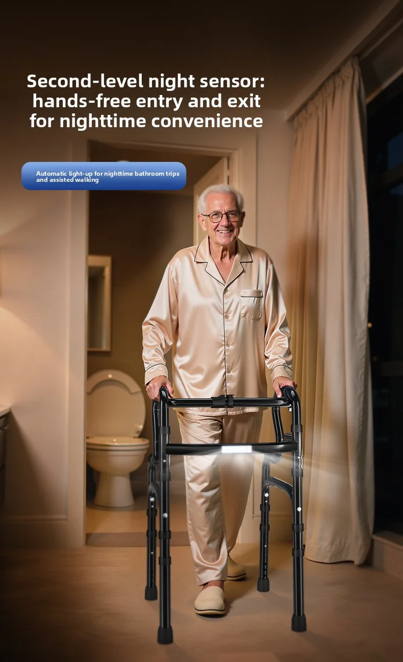 Elderly Walker With Inconvenience Walker Hemiplegia Rehabilitation Folding Assisted Device Wheel Walking Aid LED Light Walking