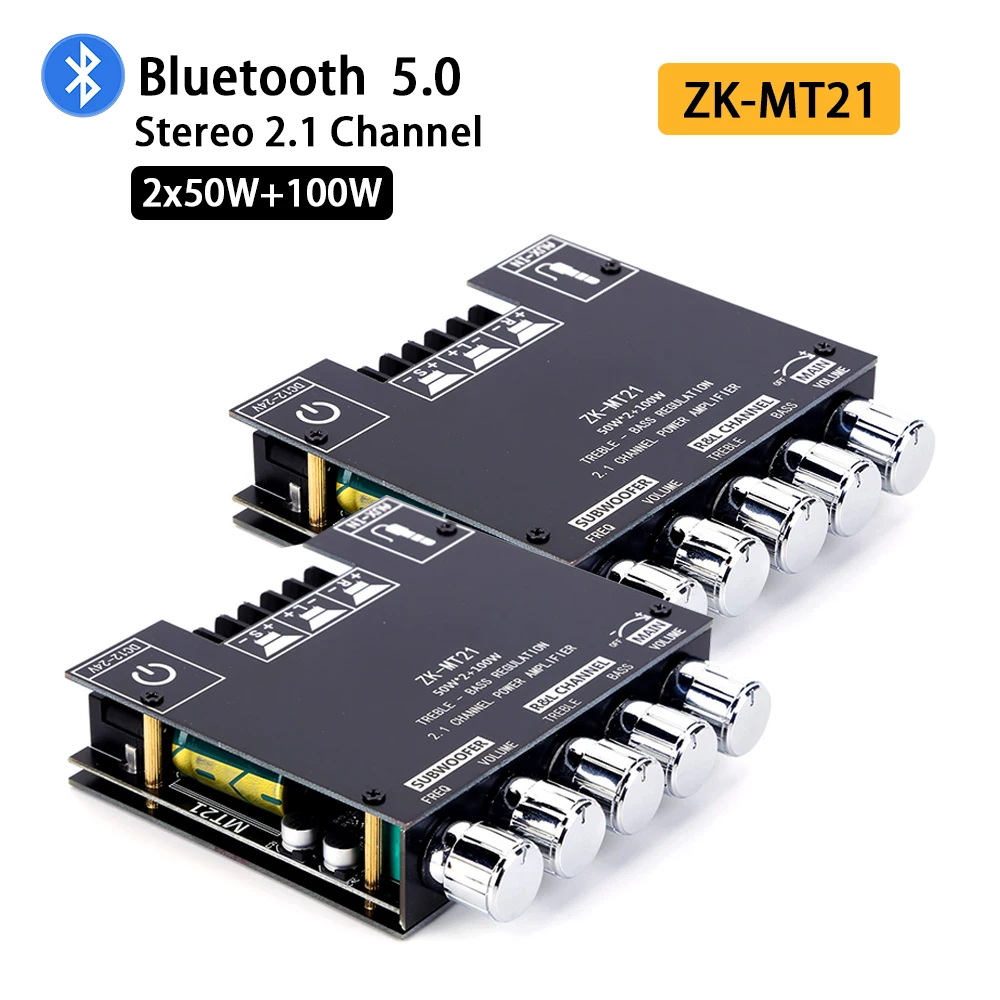 ZK-MT21 100W+2*50W 2.1 Channel Subwoofer Digital Power Amplifier Board AUX 12/24V Audio Stereo Bluetooth 5.0 Amp HiFi For Home