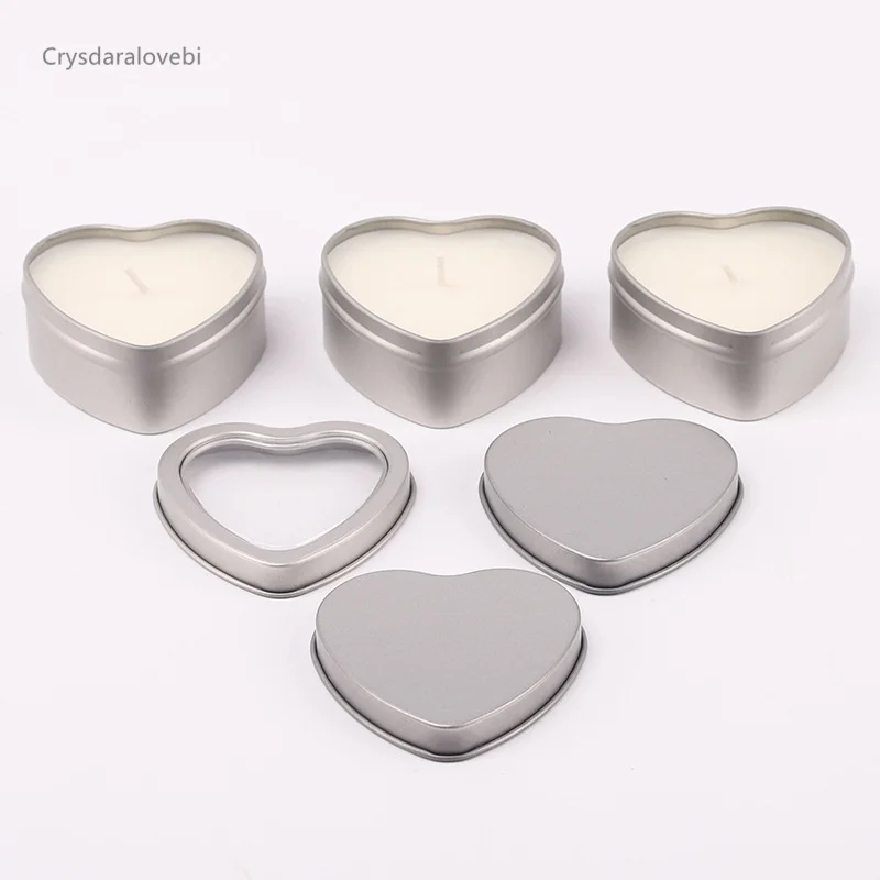 

30Pcs Heart-shaped Metal Tins With Window Silver Candle Jars Empty Storage Box DIY Cream Cosmetic Container Candle Making Jars