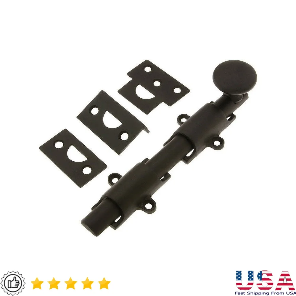 

Heavy Duty 6 inch Surface Bolt Oil Rubbed Bronze Finish Includes Angle Mortise Universal Strikes Door Security Locking Mechanism