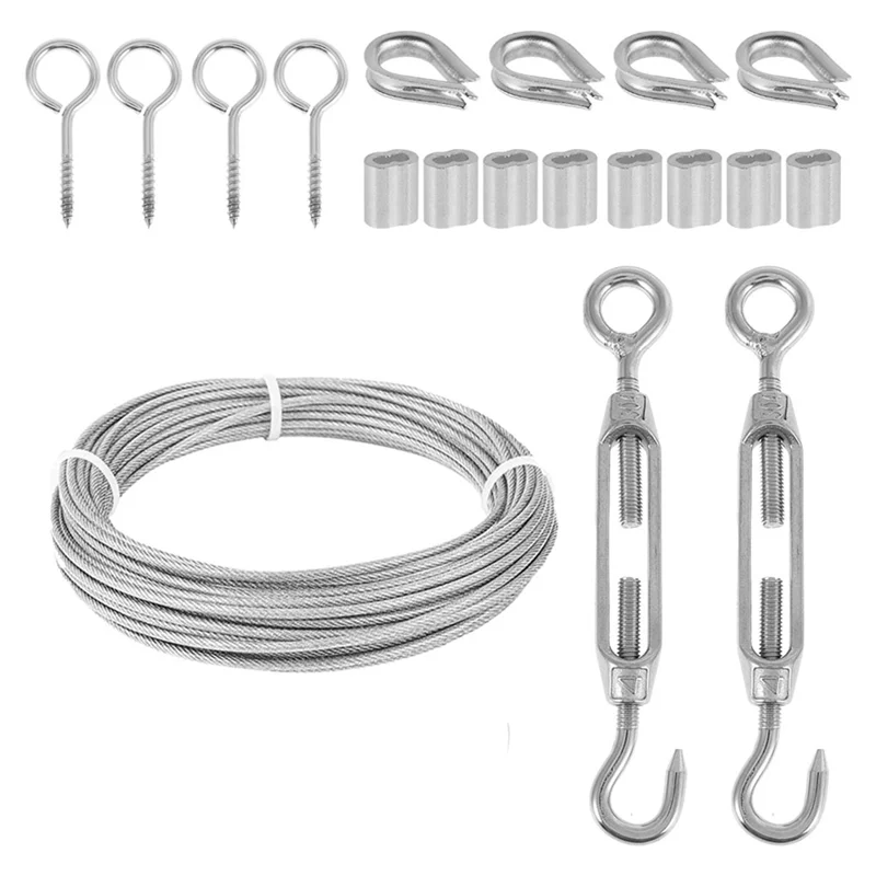 Cable Kit 15M/3mm Stainless Steel Wire Rope PVC Coated for Climbing Plants Garden Wire Balustrade