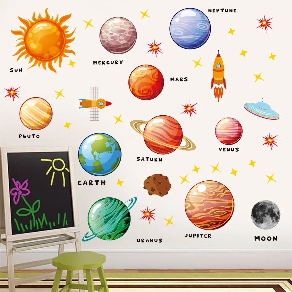 removeable   Nine major planets astronauts  rockets UFOs meteorites space planets Wall Vinyl Art Sticker  Decal