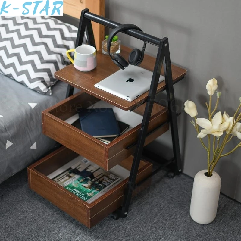 K-Star Simple Mobile With Locker Side Corner Table Small Coffee Table Sofa Side Table Lazy Bedside Table Hot 2024 Dropshipping