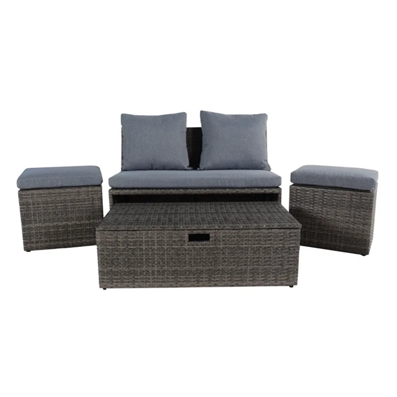 

Multifunctional PE rattan four-piece outdoor courtyard footstool sofa combination