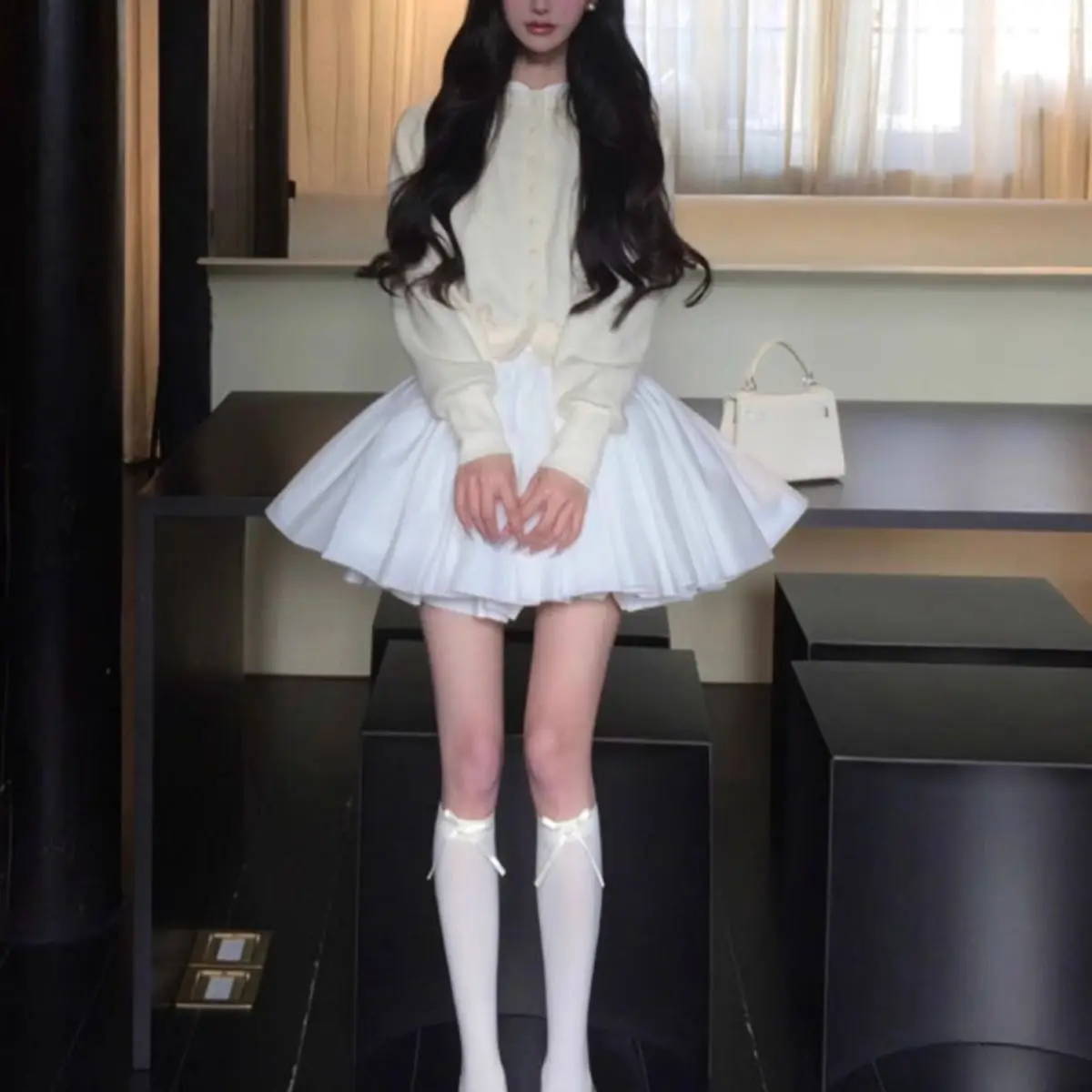 

Elegant White Solid Skirts Fashion Women Sweet A-Line Summer Korean Style Ball Cake Shorts Dress Casual Loose Beauty New Skirt
