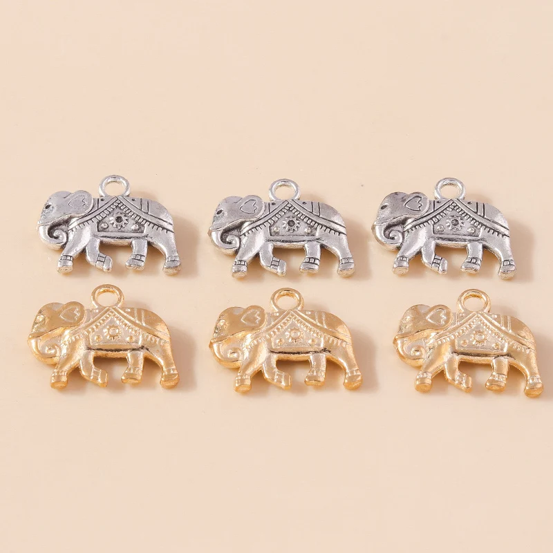 Leslie 10 Stück 16*19mm Antiksilberfarbene Legierungsanhänger Tier-Elefanten-Charms für DIY-Halsketten Schmuckzubehör – Detail 1