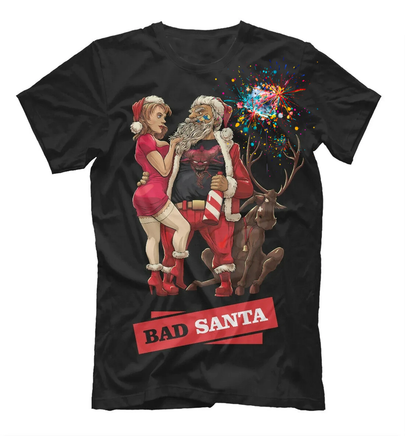 Bad Santa New Year Funny Spoof Claus Merry Christmas T-Shirt 100% Cotton O-Neck Short Sleeve Casual Mens T-shirt Size S-3XL