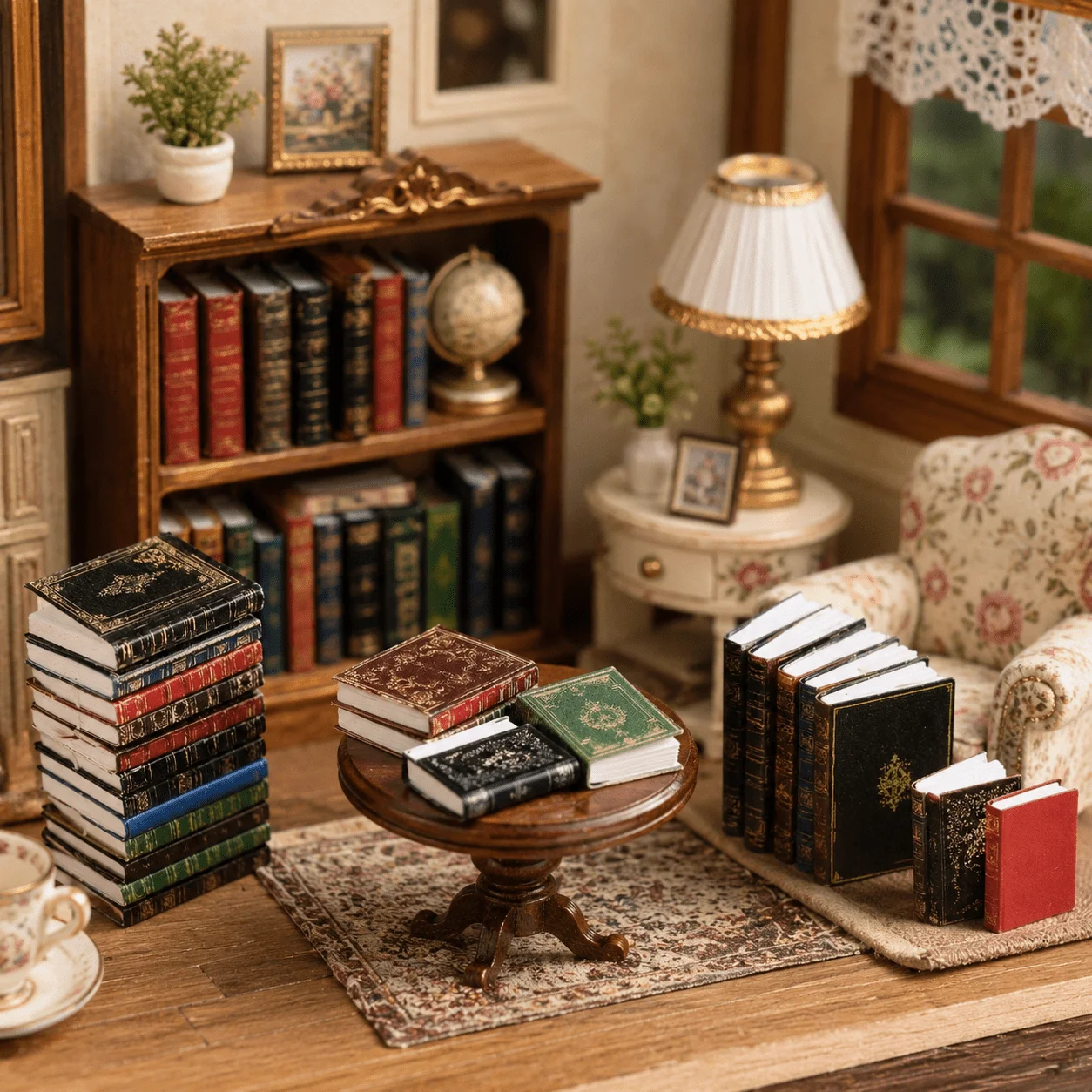 17pcs Random Micro Landscape Model House Decoration Book,Retro Decorative Model Book,Embossed Golden Pattern Faux Book Ornaments