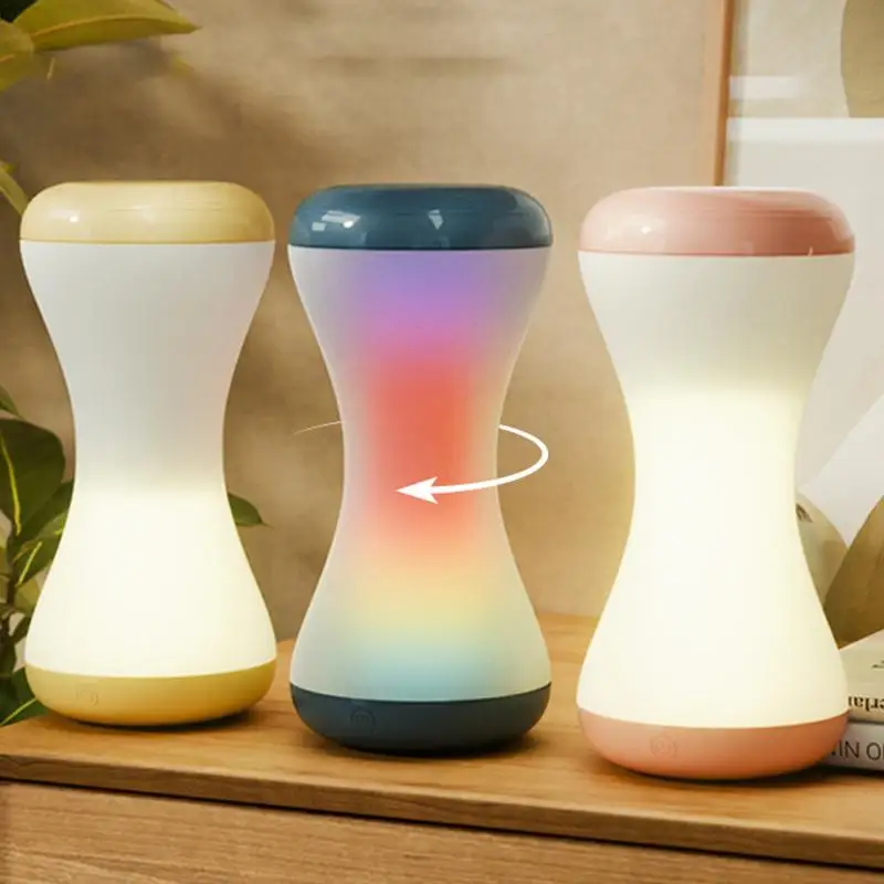 Touch Bedside Lamp LED RGB 360 Rotating Night Light Dynamic Lighting Hourglass Shape Cordless Touch Lamp For Bedroom Nightstand