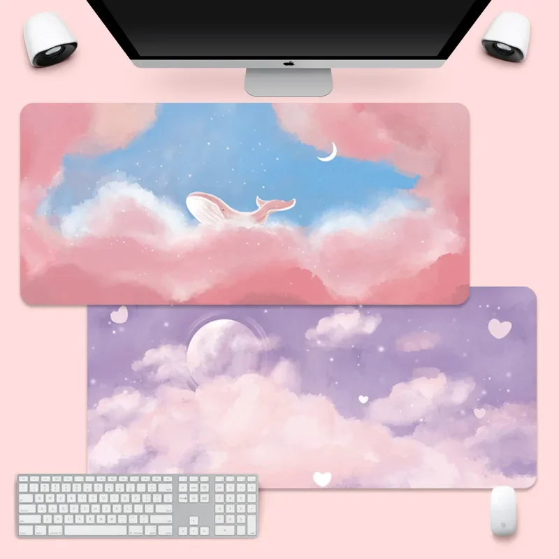 Purple Mouse Pad Clouds Landscape Large Computer Mat Deskpad Non-Slip Rubber Bottom Laptop Keyboard Mat Office Desktop Pad