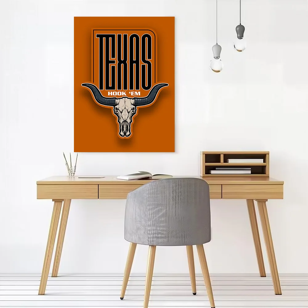 Texas Longhorns Skull Hook 'Em Poster Canvas Wall Art Personalized Print Modern Painting Perfect Gift for Bathroom Decor Bedroom
