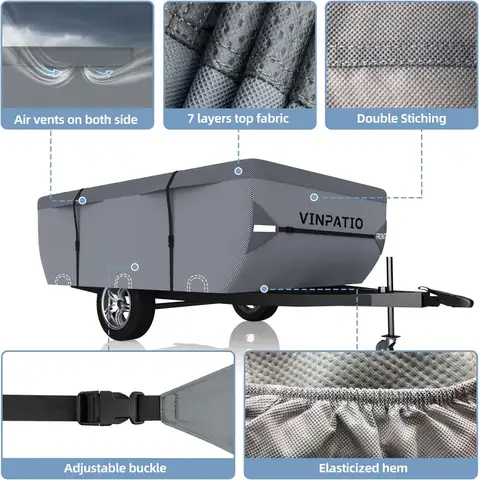 7 Layers Pop Up Camper Cover, Folding Camper Trailer Cover Trailers, Grey 10 best sales pop up camper - №5