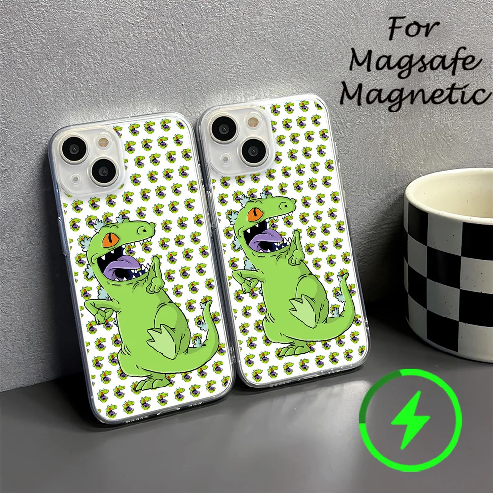 Cartoon Anime R-Rugrats Reptar Phone Case For IPhone 15 14 13 12 11 Transparent Magnetic Suction Cover