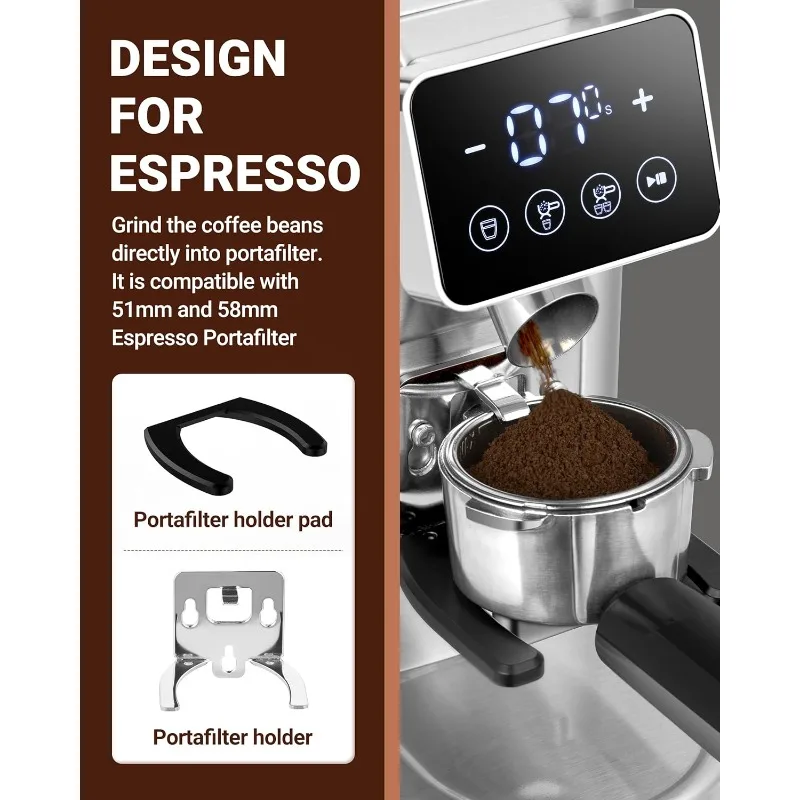 Coffee Grinder, Burr Coffee Bean Grinder For Home Use With 48 Precise Grind Settings, Detachable Funnel Stand