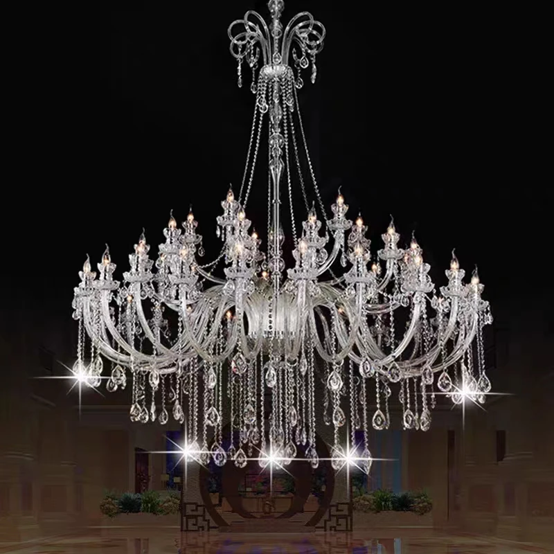 

European New Chandelier Bedroom Branch Villa Duplex Building Hall Banquet Hotel Clubhouse Luxury Crystal Candle Pendant Lights