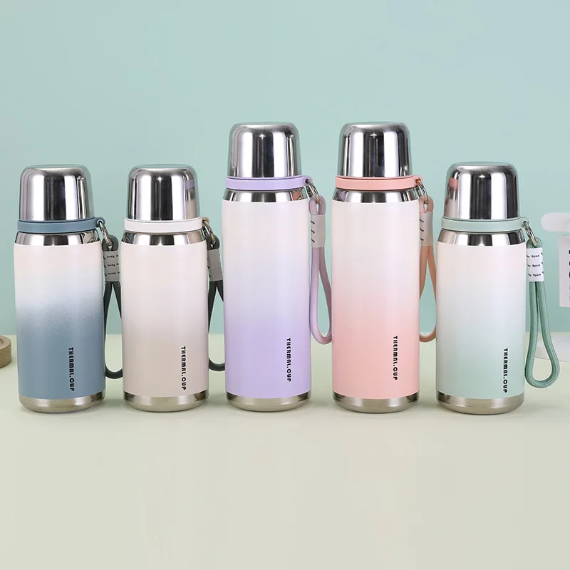 

800ml Stainless Steel Thermos Water Bottles with Handheld Rope Outdoor Travel Leak-proof Portable Coffee Cups Drinkware Gifts