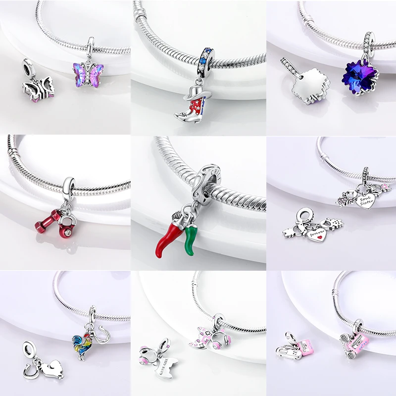 925 Sterling Silber Charm-Perlen Katze Mond Pfote Schmetterling Kreuz Sternennacht Krippenmotiv DIY Armband Halskette Geschenk für Frauen Mädchen – Detail 35