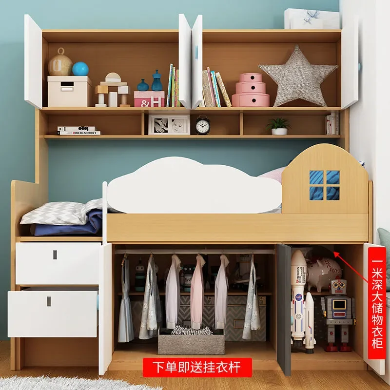 for Upper Bed Lower Cabinet with Study Table Children's Bed Boys and Girls Suite Multifunctional Storage Half Tall Bed Single