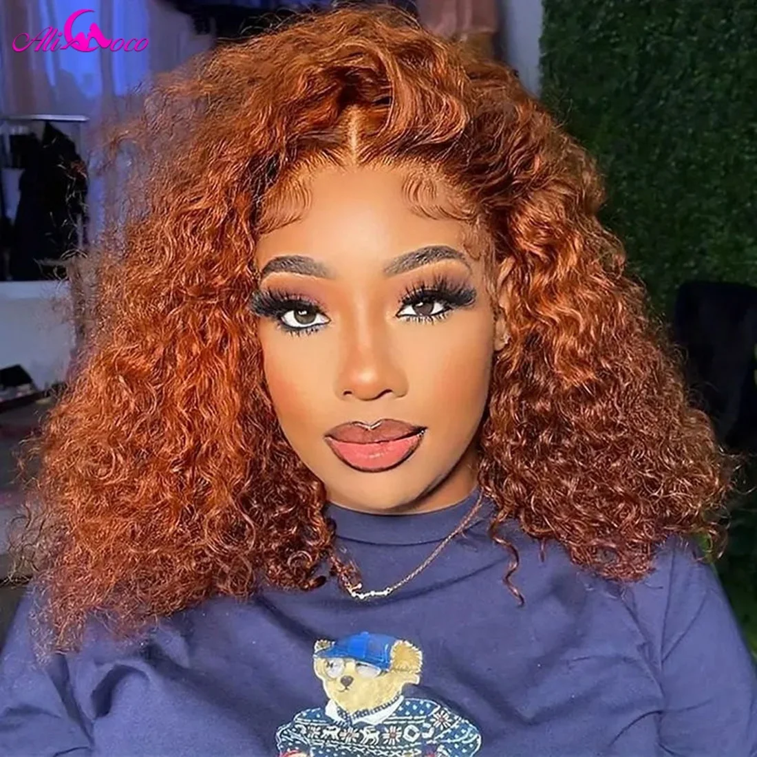 180% Density Ginger Curly Bob Wig Human Hair 13x4 Lace Front Wigs Human Hair for Women Orange Ginger Short Bob Wigs Human Hair