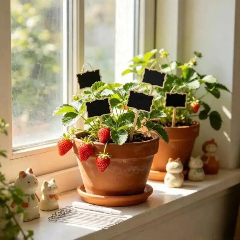 QX2E Blackboard Plant Identification Set With 25 Wooden Labels And Sturdy Metal