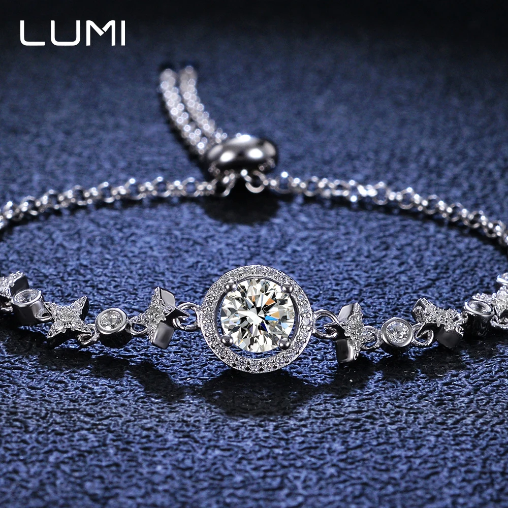 

1cttw D цвет настоящий муассанит регулируемый браслет для женщин, высококачественный звездный дизайн, простая цепочка, подарки на день рождения для друзей