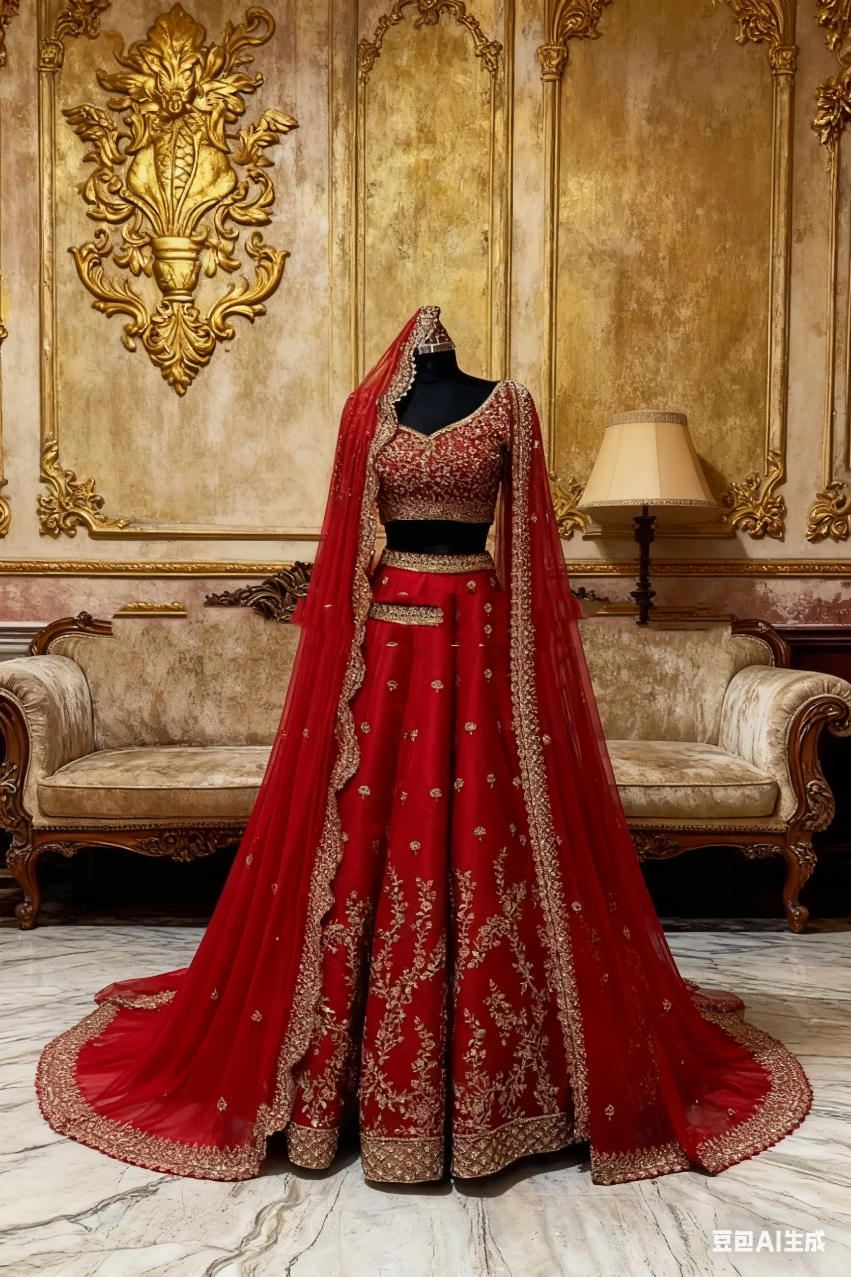 Burgundy Indian Wedding Dress with Burgundy Velvet Veil Coverlet Gilt Lace Sequin Short Sleeve Two Piece Wedding Customise 1 sol