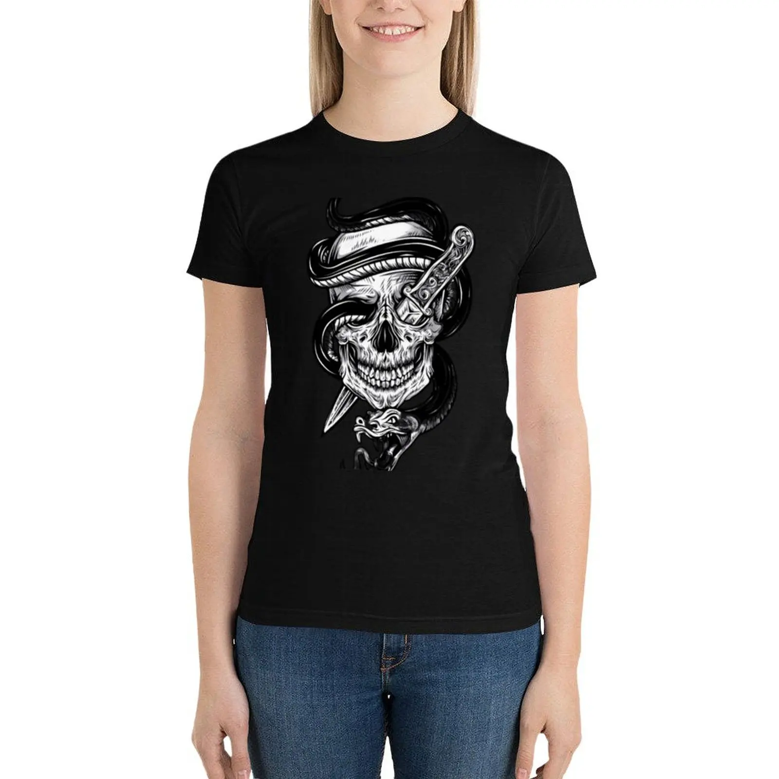 Skull with knife and snake T-Shirt cute clothes Blouse Woman clothes