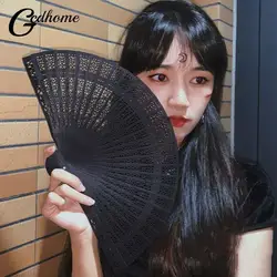 Fashion Wedding Hand Fragrant Party Carved Bamboo Folding Fan Chinese Wooden Fan Vintage Hollow Antiquity Folding Fan
