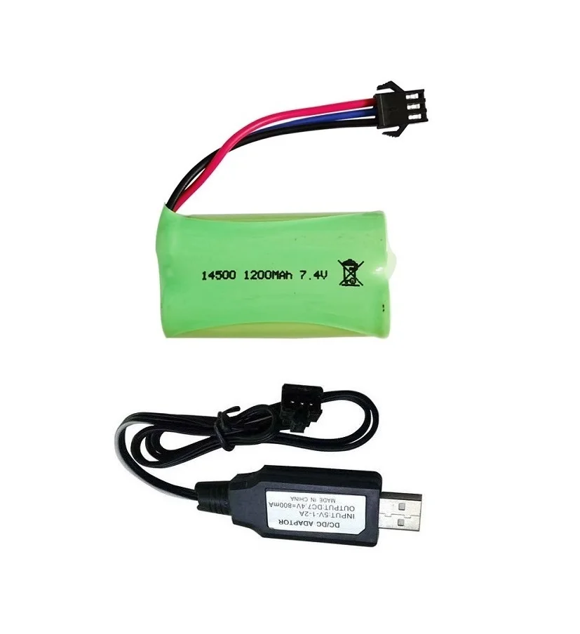 เครื่อง14500แบตเตอรี่ Li-ion SM3P 7.4V 1200mAh สำหรับของเล่นไฟฟ้าแบตเตอรี่7.4V 2S สำหรับของเล่น RC รถถังหุ่นยนต์