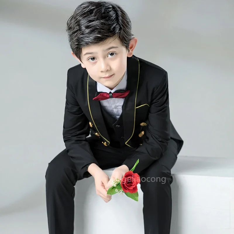 England Style Tuxedo Black/White Suits Boys Clothes Set Kids Formal Wedding Party Blazer with Pants Vest 3Pcs Costume