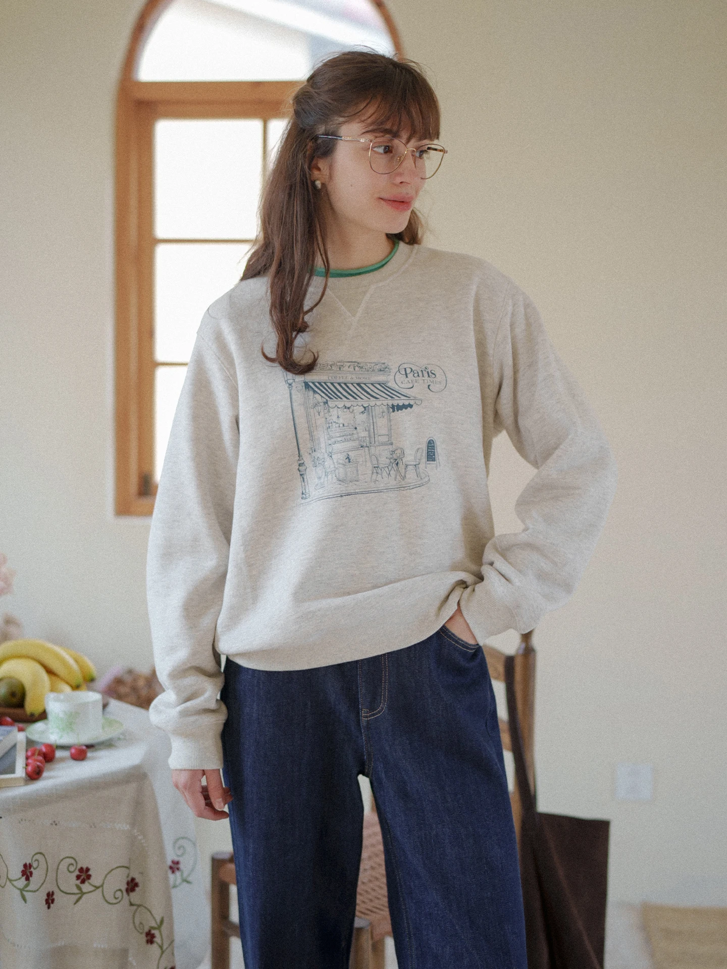 

Retro Long Velvet Cotton Printed Sweatshirt Thickened Wool round Neck Sweatshirt Fleece Lined Top Women's Fashion Winter Clothes
