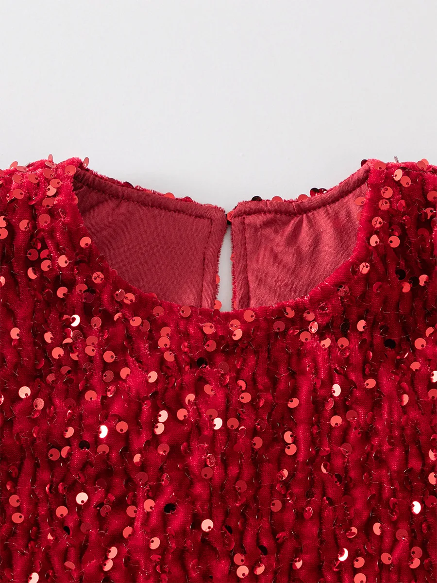 Sequin Girls Dress Kids Fluffy Birthday Formal Prom Dresses Evening Gown for Summer Princess Girls Costumes 3