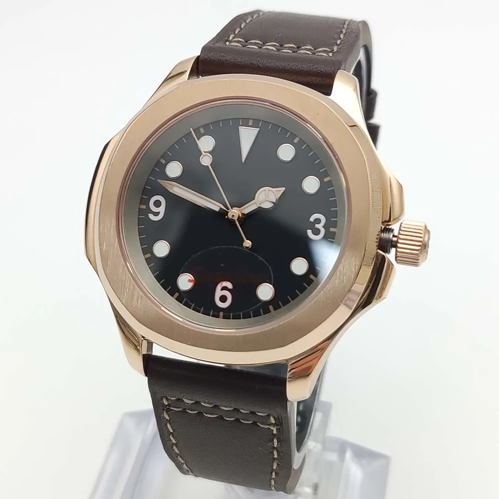 Orologio meccanico automatico da uomo di lusso in oro rosa 40 mm NH35 con cinturino in pelle impermeabile in vetro zaffiro