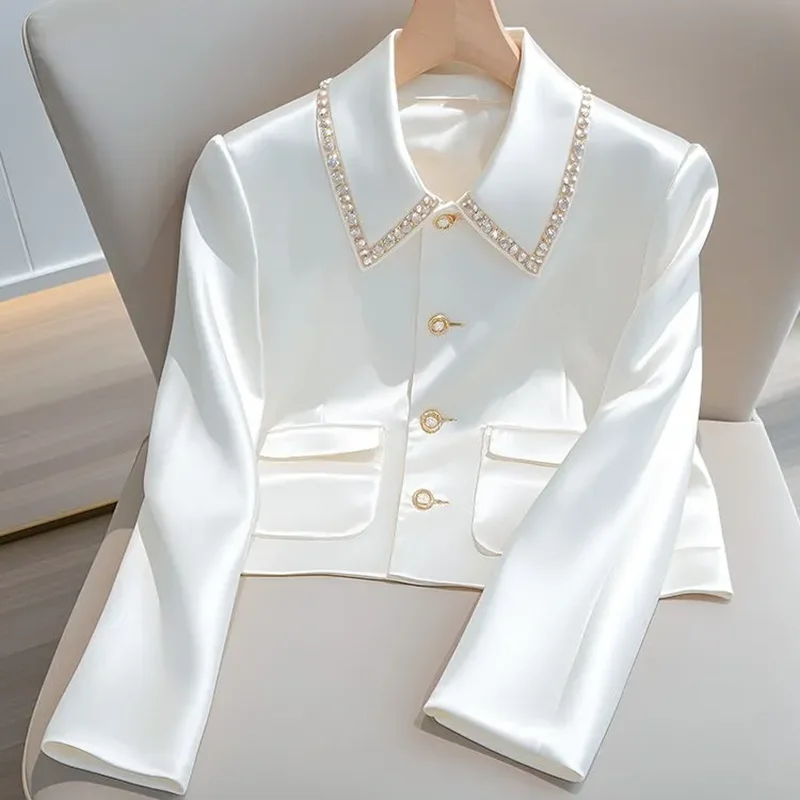

High-End White Suit Short Jacket Outwear Women's Spring Autumn New Unique Super Good-looking Loose Professional Blazer Tops