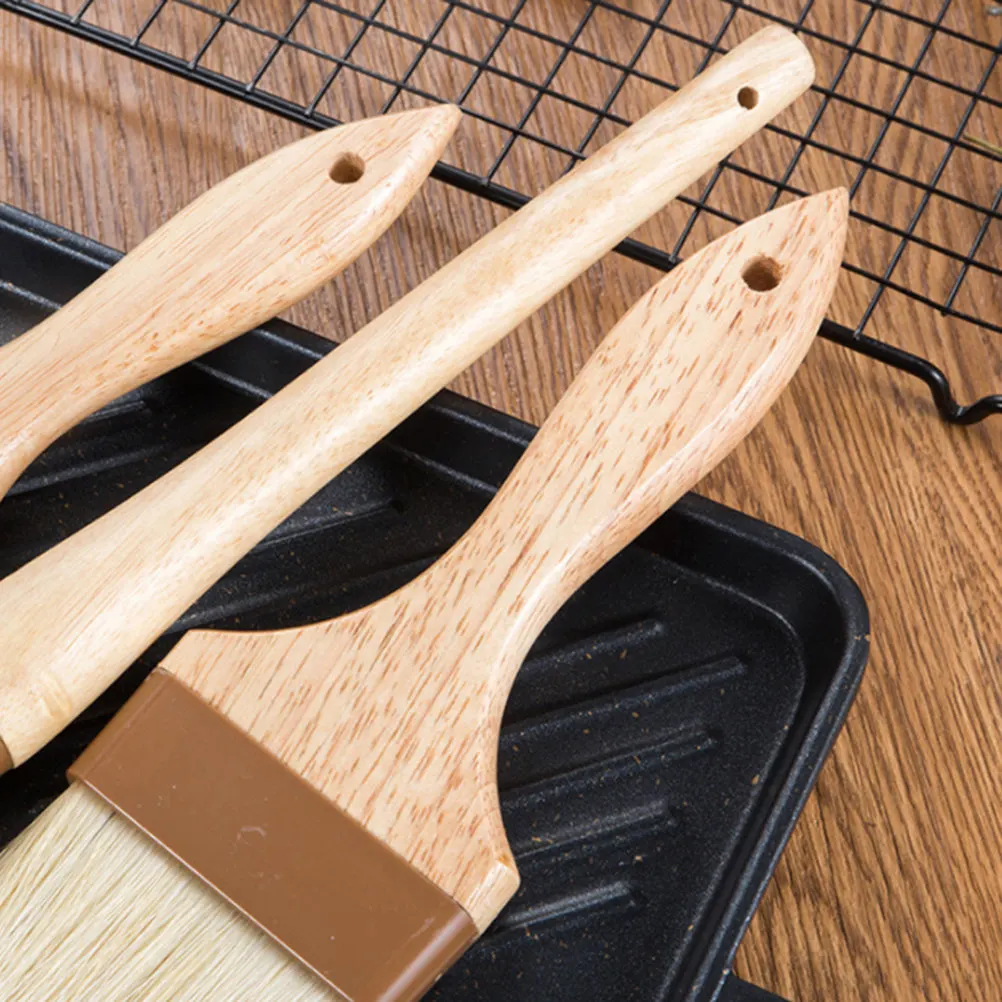 4Pcs Natural Wool Basting Brush Set Wooden Handle Non-Scratch Bbq Brush for Grilling Baking Sauce Application Hanging Storage