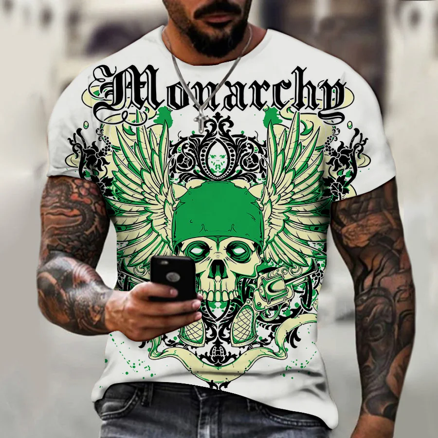 Funny 3D Skull Print Men's T Shirt Hip Hop Trend Street Clothing Casual O-neck Short Sleeve Tops Summer Breathable Oversized Tee