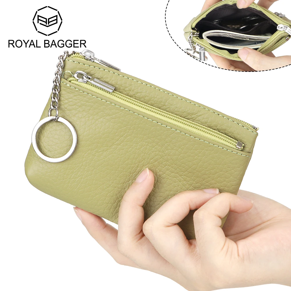 

Royal Bagger Keychain Coin Purse, Genuine Leather Multi Zipper Small Wallet, Portable Storage Bag for Women 1830