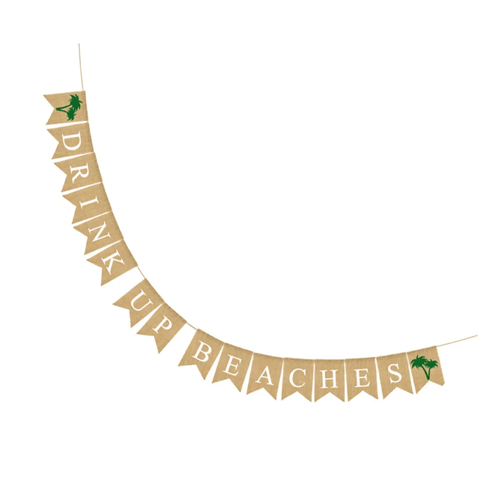 1Pcs Linen Hanging Banner Hawaii Themed Coconut Tree Design Birthday Party Decoration Bunting Flags Photo Background