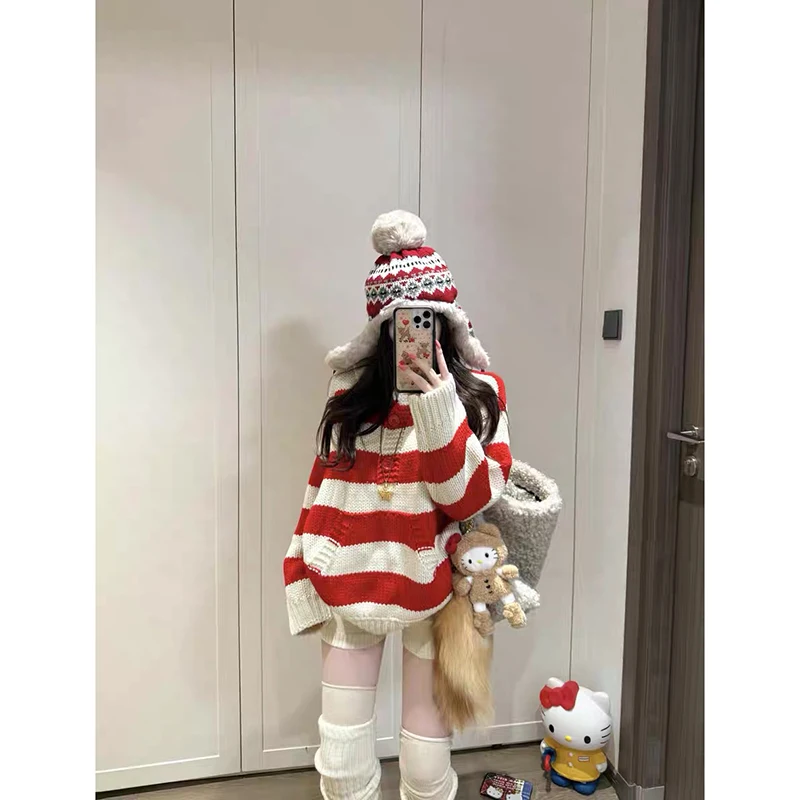 YIBASHU 女性ストライププルオーバーセーターヴィンテージ 2000 年代ジャンパーニットプレッピースタイル長袖カシミヤセーター秋春服