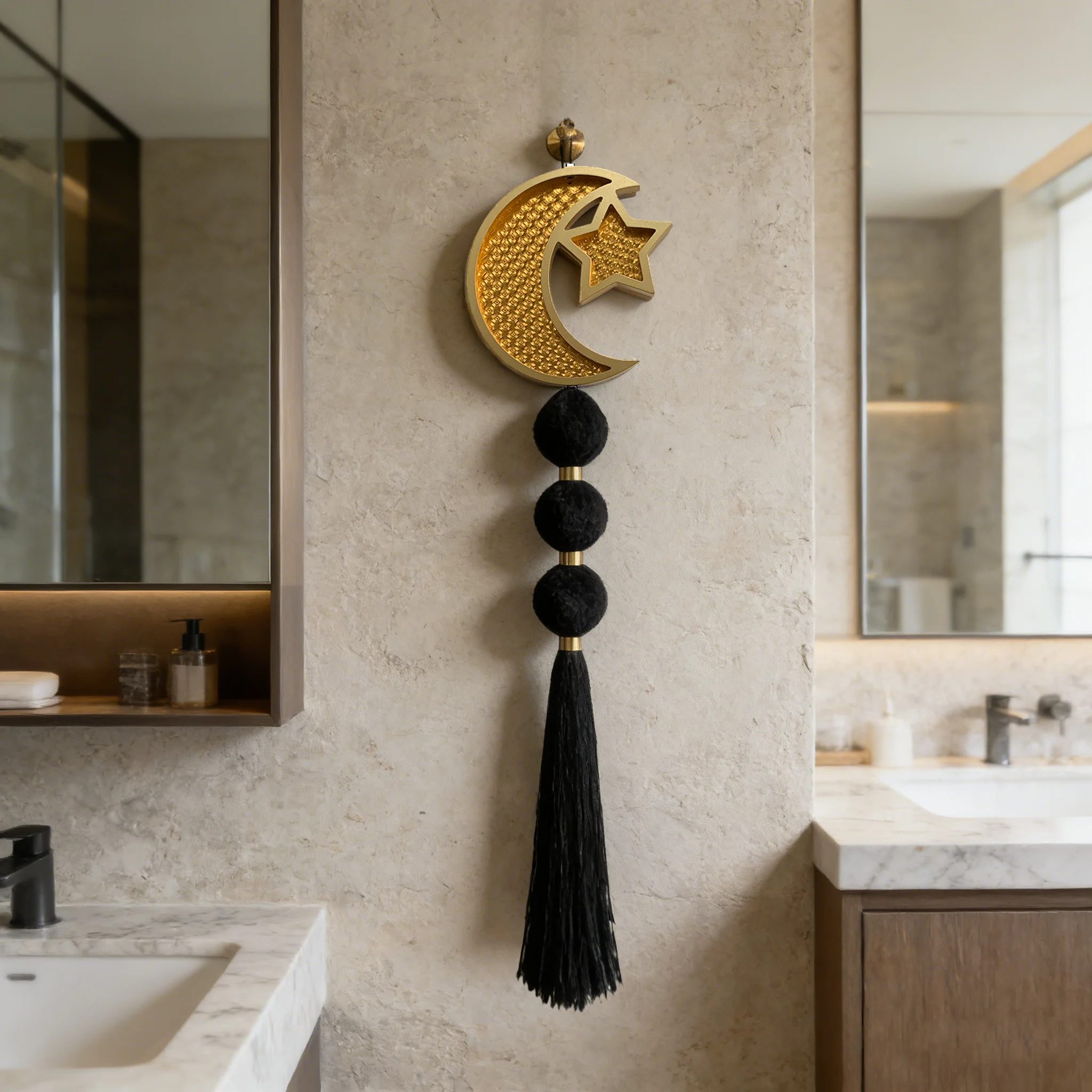 Bohemian Moon Star Mirror Tassel Wall Hanging Hand Woven B&B Soft Decor Ramadan Wall Art for Living Room Bedroom Entryway
