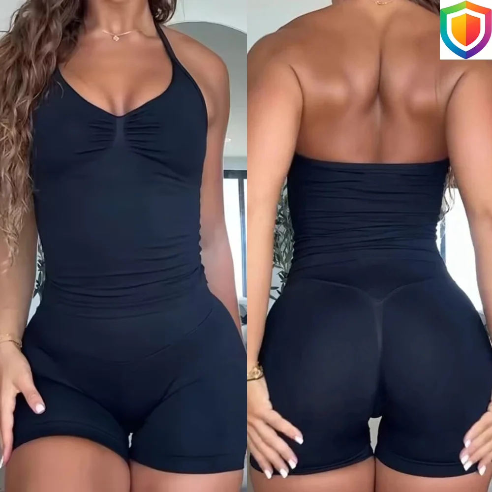 2Pcs Impact Women Longline Strappy Top & Seamless Scrunch‑Butt Lifting Shorts, 2‑Piece Yoga Workout Gym Outfit Set
