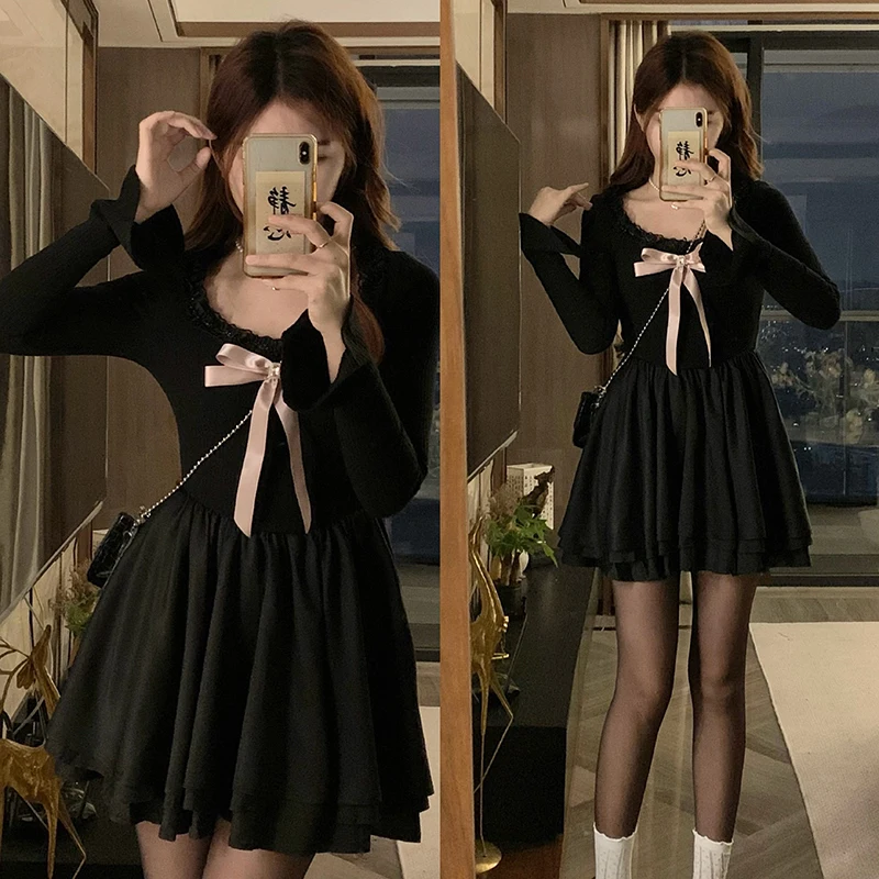 2025 new slightly chubby girl ballet dress women's black four seasons pure desire to show off thinness, fluffy short skirt