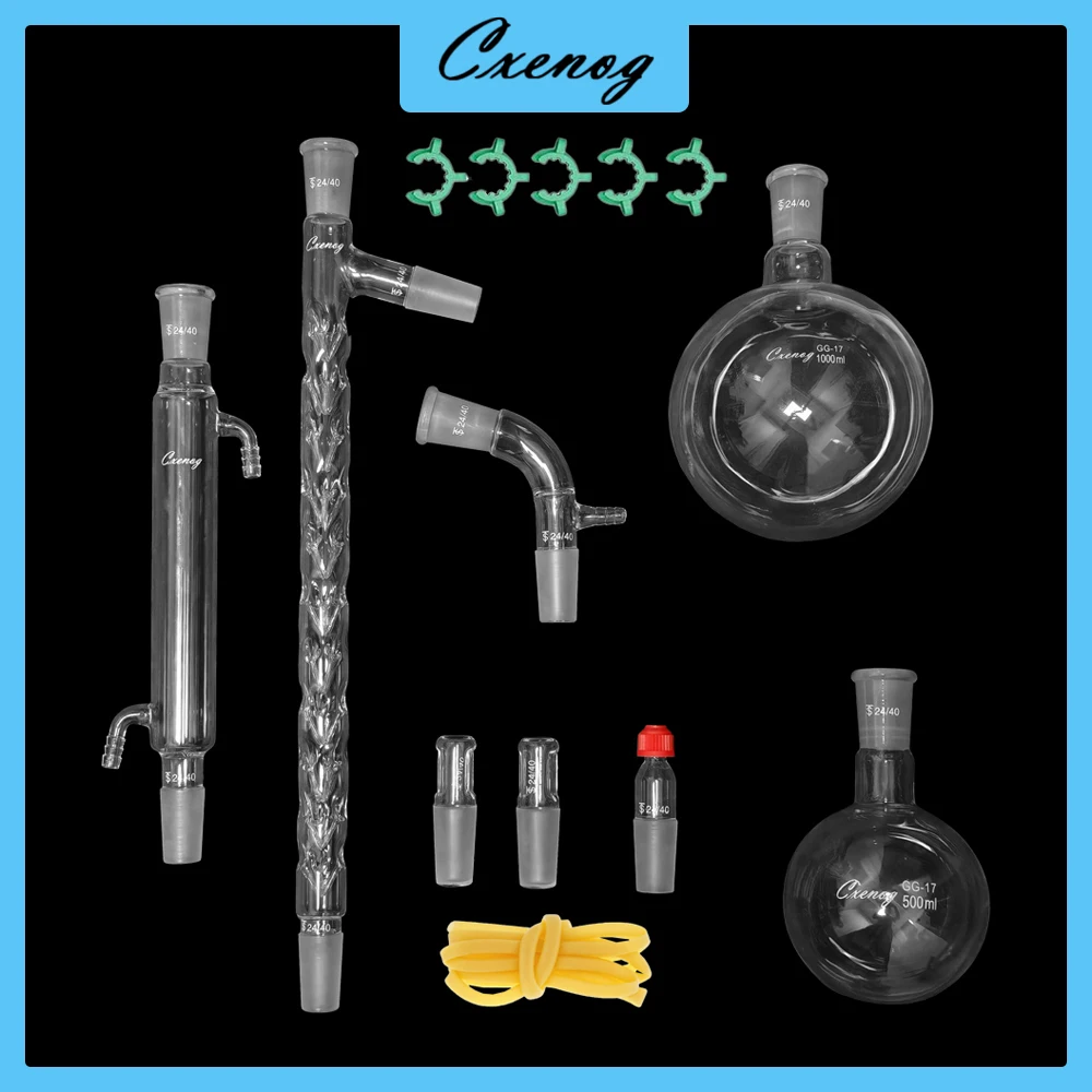 Chemistry Glassware Set - 15PCS Laboratory Glassware Kit with 24/40 Joint 1000ml Essential Oil Lab Distillation Apparatus Kit